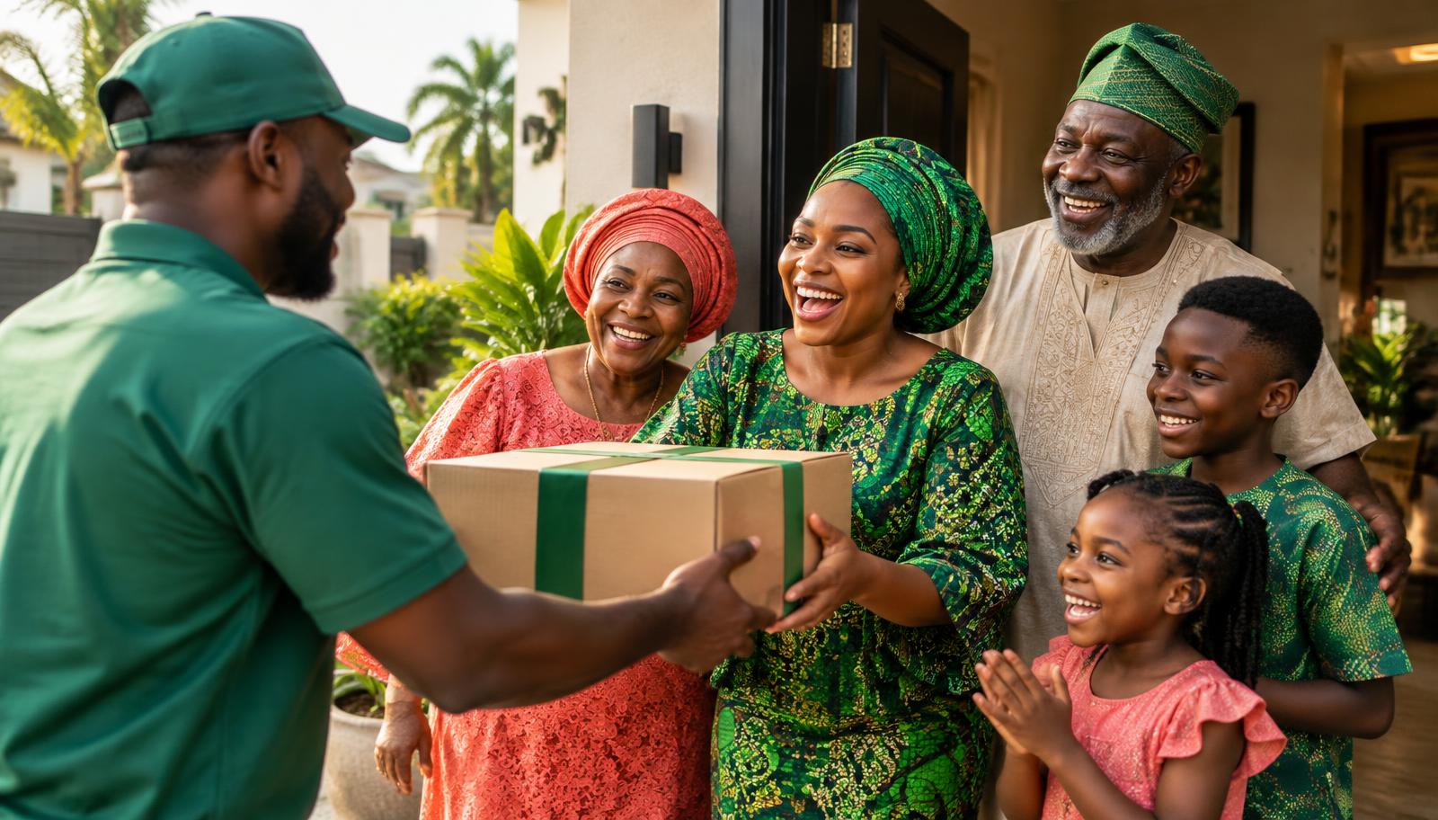 A family receiving a parcel from abroad